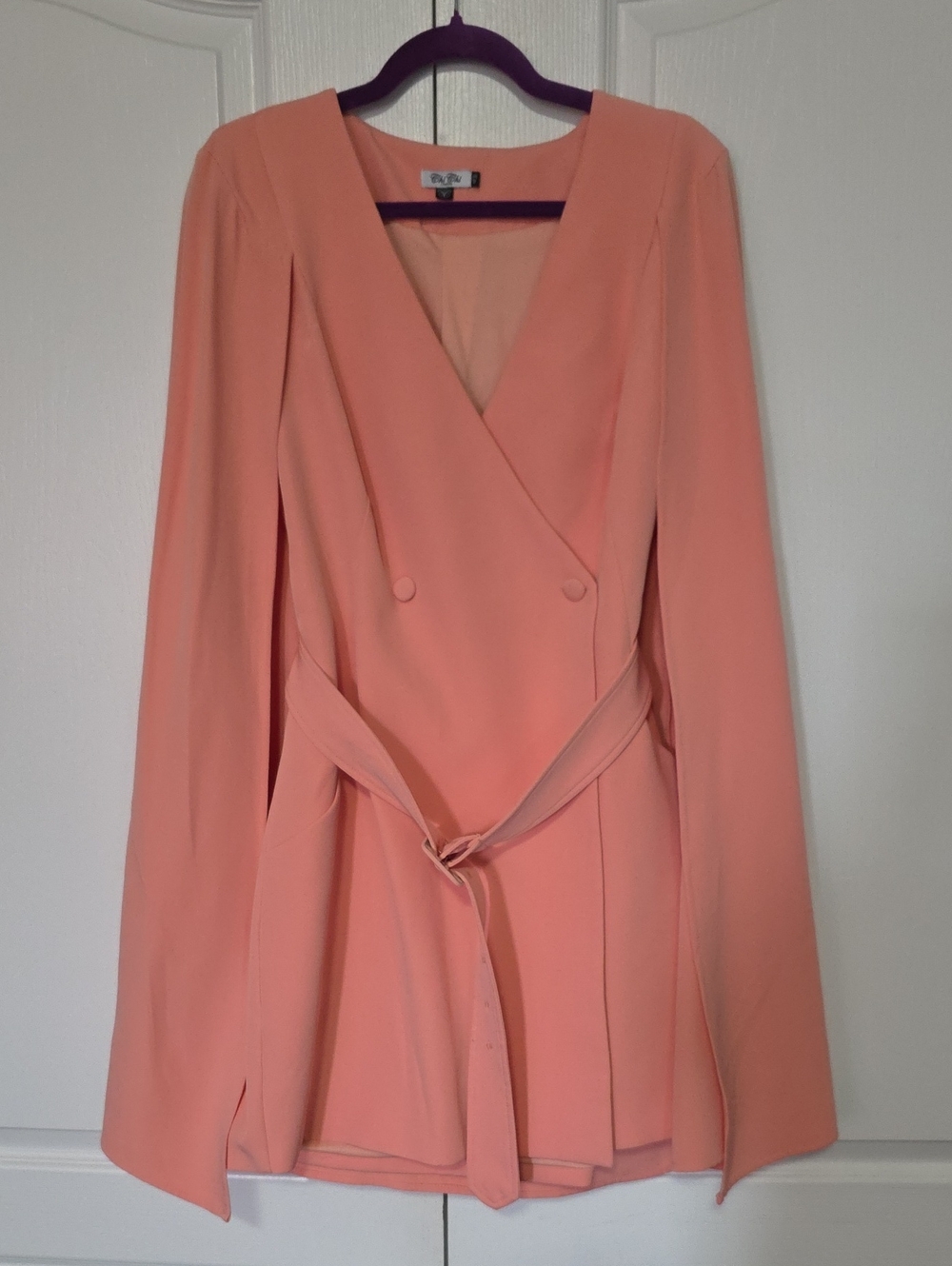 Chi Chi London Peach Double-Breasted Cape Blazer with Belt